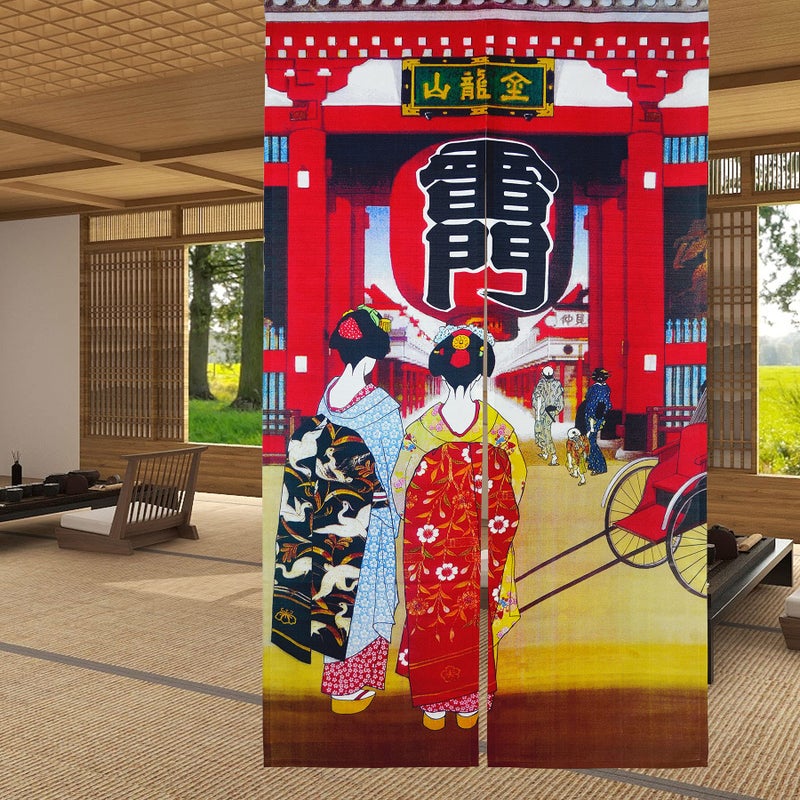 LIGICKY Noren Japanese Style Doorway Curtain Geisha Girls in Kimonos Long Type Door Tapestry Window Treatment for Home Decoration 33.5 x 59 inch - Image 3